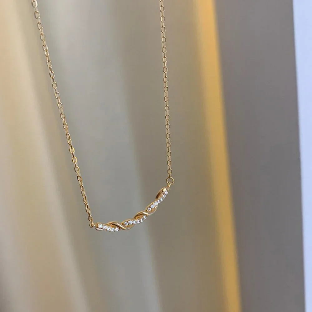 #NEW 925 Sterling Silver Diamond Braided Wave Necklace